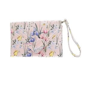 Aldo Pink floral clutch with chain or wrist band.